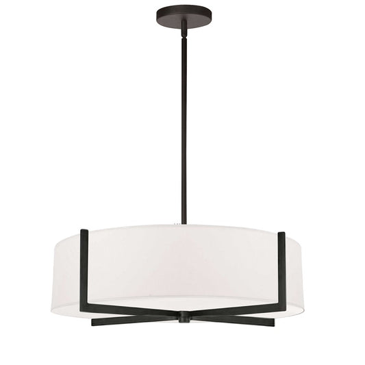 Dainolite Preston 21in 4-Light Pendant | Contemporary Matte Black and White Fabric Drum | Kitchen Island & Dining Room | Model PST-214P-MB-WH