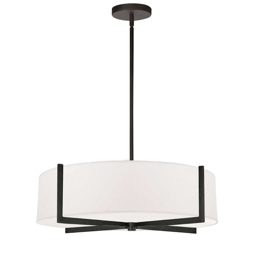 Dainolite Preston 21in 4-Light Pendant | Contemporary Matte Black and White Fabric Drum | Kitchen Island & Dining Room | Model PST-214P-MB-WH