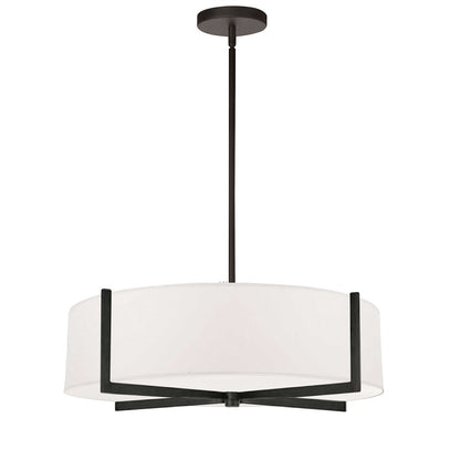 Dainolite Preston 21in 4-Light Pendant | Contemporary Matte Black and White Fabric Drum | Kitchen Island & Dining Room | Model PST-214P-MB-WH