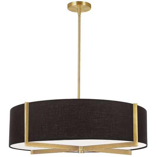 Dainolite Preston 26in 4-Light Pendant | Contemporary Aged Brass and Black Fabric Drum | Kitchen Island & Dining Room | Model PST-264LP-AGB-BK