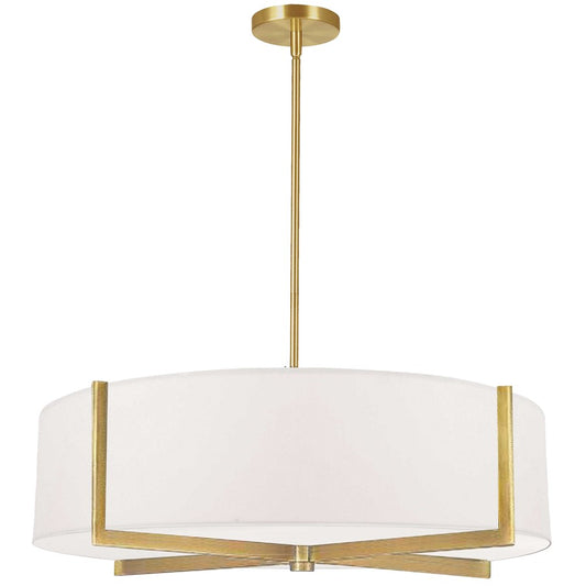 Dainolite Preston 26in 4-Light Pendant | Contemporary Aged Brass and White Fabric Drum | Kitchen Island & Dining Room | Model PST-264LP-AGB-WH