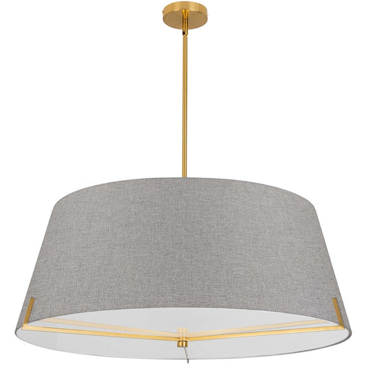 Dainolite Preston 33in 4-Light Pendant | Contemporary Aged Brass and Grey Fabric | Dining Room & Foyer | 33 x 33 x 12.5 in | Model PST-324P-AGB-GRY