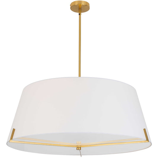 Dainolite Preston 33in 4-Light Pendant | Contemporary Aged Brass and White Fabric | Foyer & Hall | 33 x 33 x 12.5 in | Model PST-324P-AGB-WH