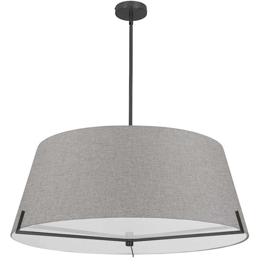 Dainolite Preston 33in 4-Light Pendant | Contemporary Matte Black and Grey Fabric | Foyer & Hall | 33 x 33 x 12.5 in | Model PST-324P-MB-GRY