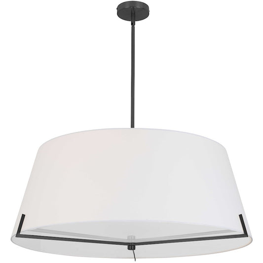 Dainolite Preston 33in 4-Light Pendant | Contemporary Matte Black and White Fabric | Foyer & Hall | 33 x 33 x 12.5 in | Model PST-324P-MB-WH