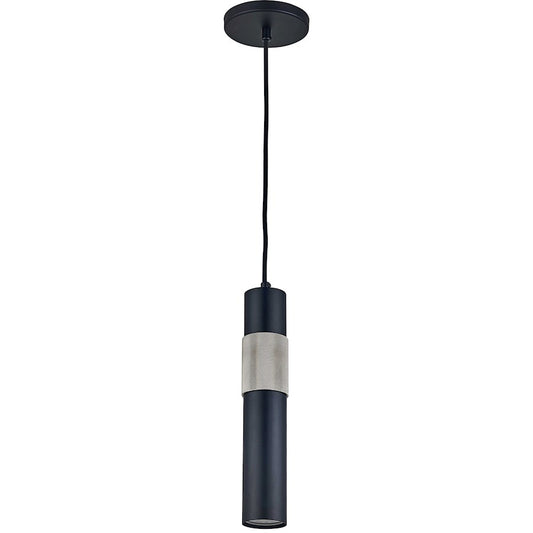 Dainolite Passwell 12in 1-Light Pendant | Modern Matte Black and Satin Chrome Metal | Kitchen Island & Dining Room | Model PSW-121P-MB-SC