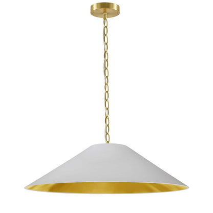Dainolite Presley 32in 1-Light Large Pendant | Transitional White & Gold Fabric and Aged Brass Metal | Kitchen Island & Dining Room | Model PSY-L-AGB-692