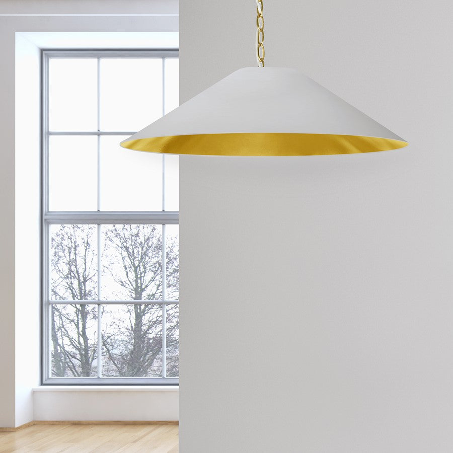 Dainolite Presley 32in 1-Light Large Pendant | Transitional White & Gold Fabric and Aged Brass Metal | Kitchen Island & Dining Room | Model PSY-L-AGB-692