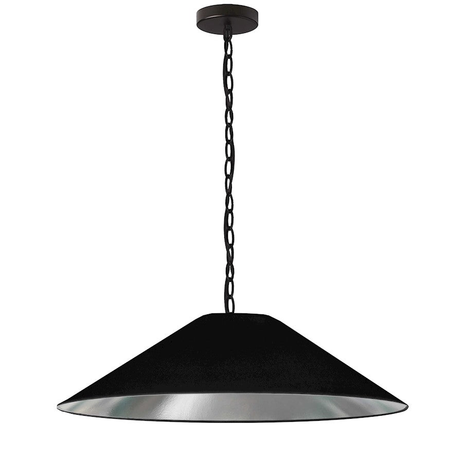 Dainolite Presley 32in 1-Light Large Pendant | Transitional Black & Silver Fabric and HardBack Shade | Kitchen Island & Dining Room | Model PSY-L-MB-697