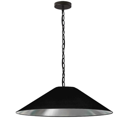 Dainolite Presley 32in 1-Light Large Pendant | Transitional Black & Silver Fabric and HardBack Shade | Kitchen Island & Dining Room | Model PSY-L-MB-697