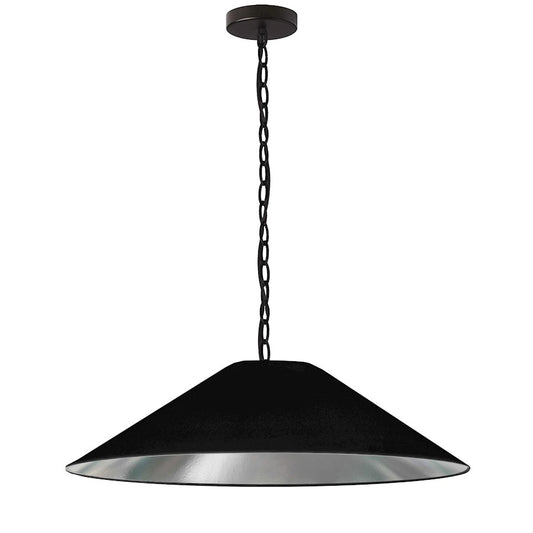 Dainolite Presley 32in 1-Light Large Pendant | Transitional Black & Silver Fabric and HardBack Shade | Kitchen Island & Dining Room | Model PSY-L-MB-697