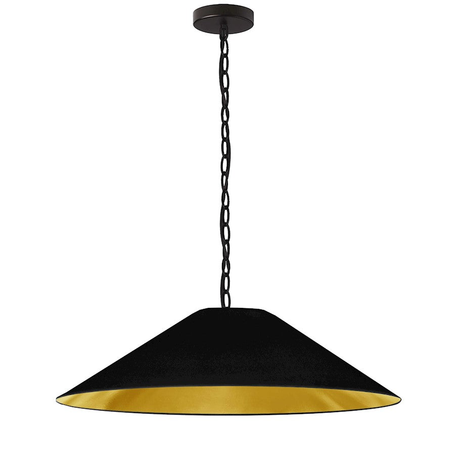 Dainolite Presley 32in 1-Light Pendant | Transitional Black & Gold Fabric and HardBack Shade | Kitchen Island & Dining Room | 32 x 32 | Model PSY-L-MB-698