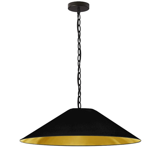 Dainolite Presley 32in 1-Light Pendant | Transitional Black & Gold Fabric and HardBack Shade | Kitchen Island & Dining Room | 32 x 32 | Model PSY-L-MB-698