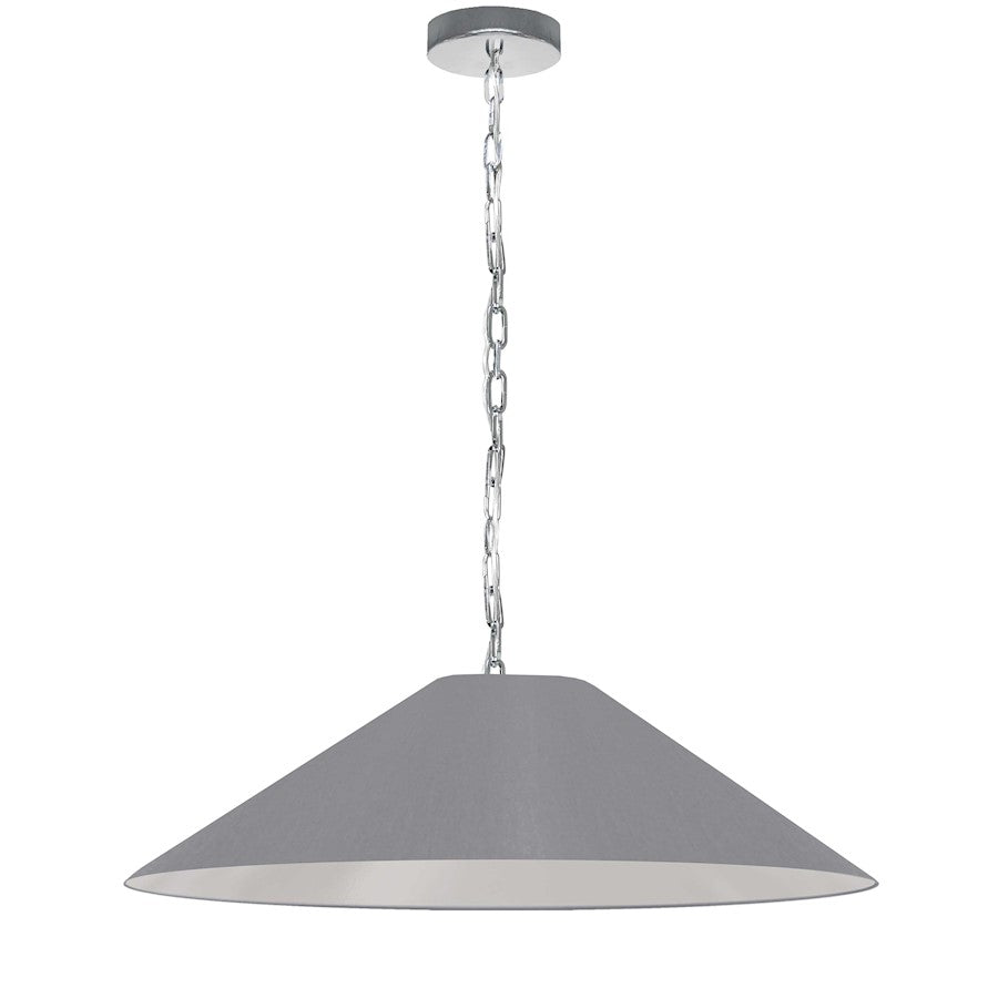 Dainolite Presley 32in 1-Light Pendant | Transitional Polished Chrome and Grey Fabric HardBack Shade | Kitchen Island & Dining Room | Model PSY-L-PC-835