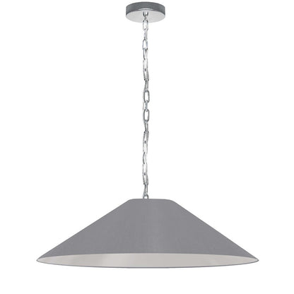 Dainolite Presley 32in 1-Light Pendant | Transitional Polished Chrome and Grey Fabric HardBack Shade | Kitchen Island & Dining Room | Model PSY-L-PC-835