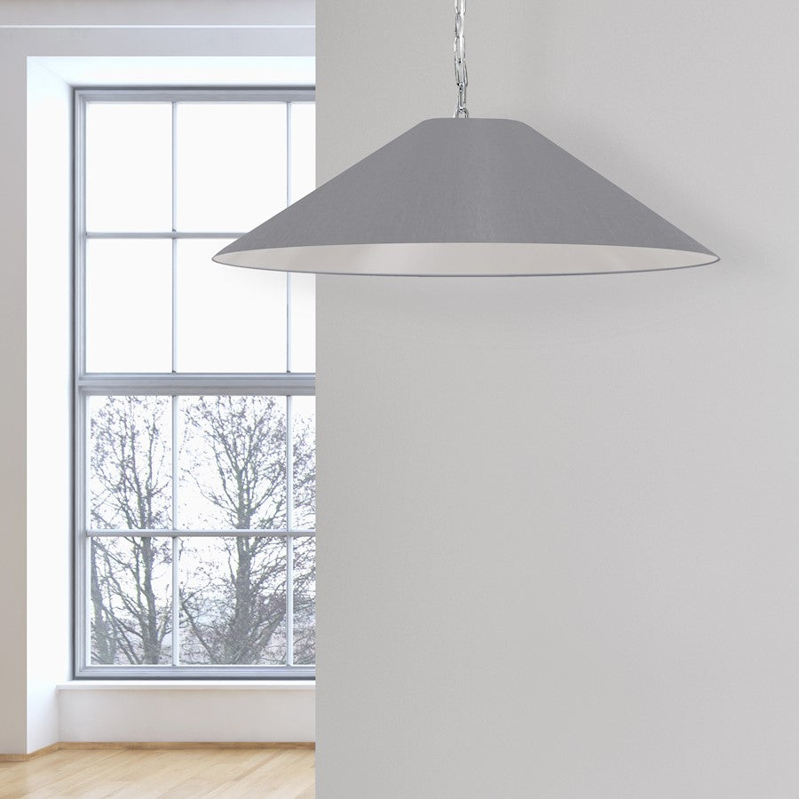 Dainolite Presley 32in 1-Light Pendant | Transitional Polished Chrome and Grey Fabric HardBack Shade | Kitchen Island & Dining Room | Model PSY-L-PC-835
