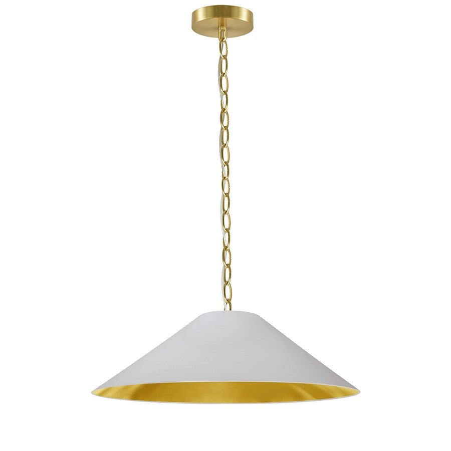 Dainolite Presley 26in 1-Light Medium Pendant | Transitional White & Gold Fabric and Aged Brass Metal | Kitchen Island & Dining Room | Model PSY-M-AGB-692