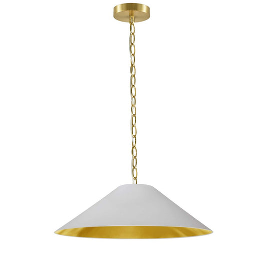 Dainolite Presley 26in 1-Light Medium Pendant | Transitional White & Gold Fabric and Aged Brass Metal | Kitchen Island & Dining Room | Model PSY-M-AGB-692