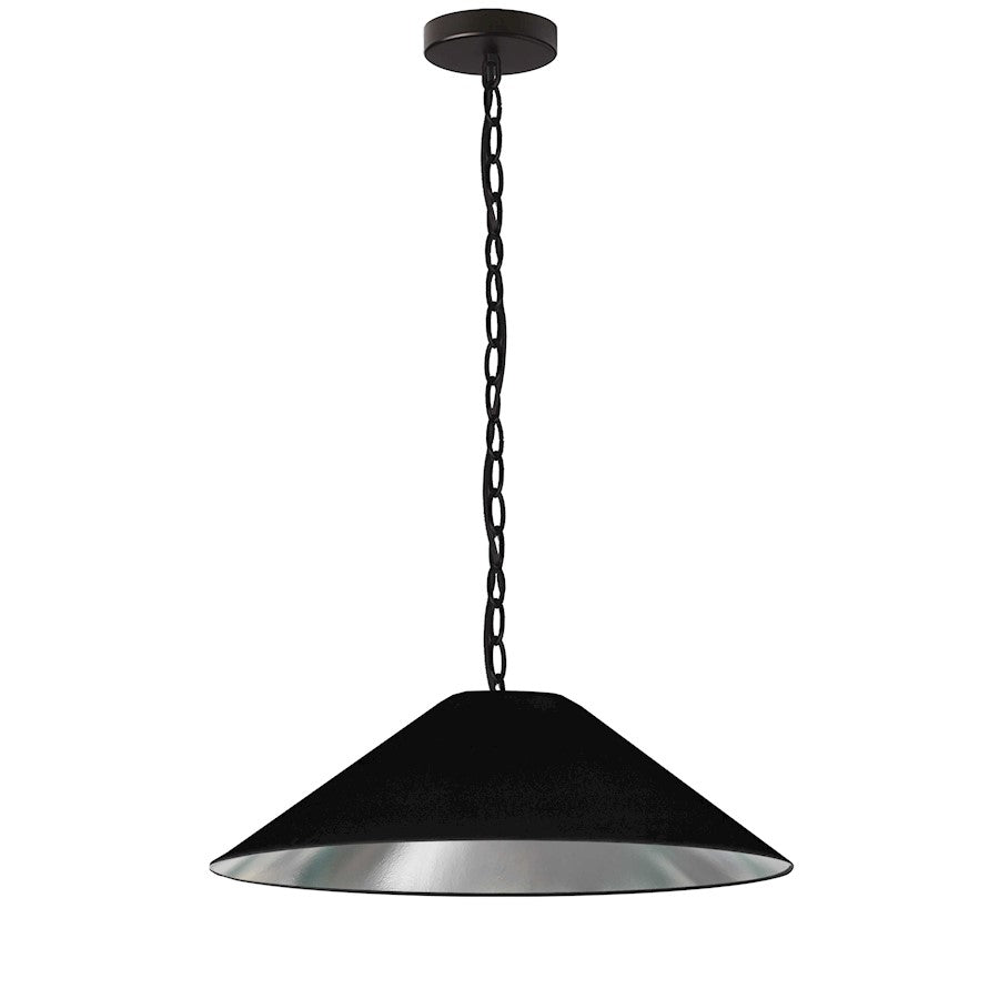 Dainolite Presley 26in 1-Light Medium Pendant | Transitional Matte Black and Silver Fabric | Kitchen Island & Dining Room | 26 x 26 x | Model PSY-M-MB-697