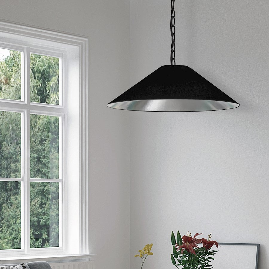 Dainolite Presley 26in 1-Light Medium Pendant | Transitional Matte Black and Silver Fabric | Kitchen Island & Dining Room | 26 x 26 x | Model PSY-M-MB-697