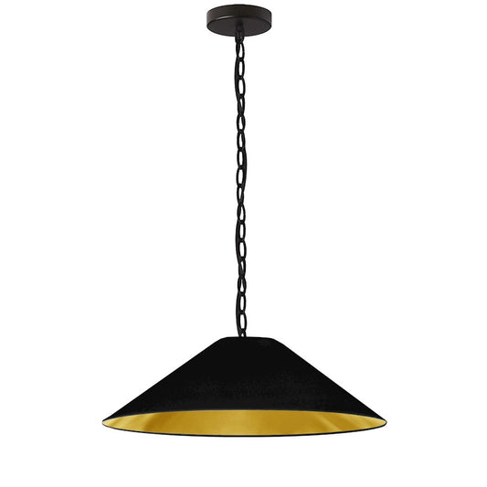 Dainolite Presley 26in 1-Light Medium Pendant | Industrial Matte Black and Gold Fabric Hardback Shade | Kitchen Island & Dining Room | Model PSY-M-MB-698
