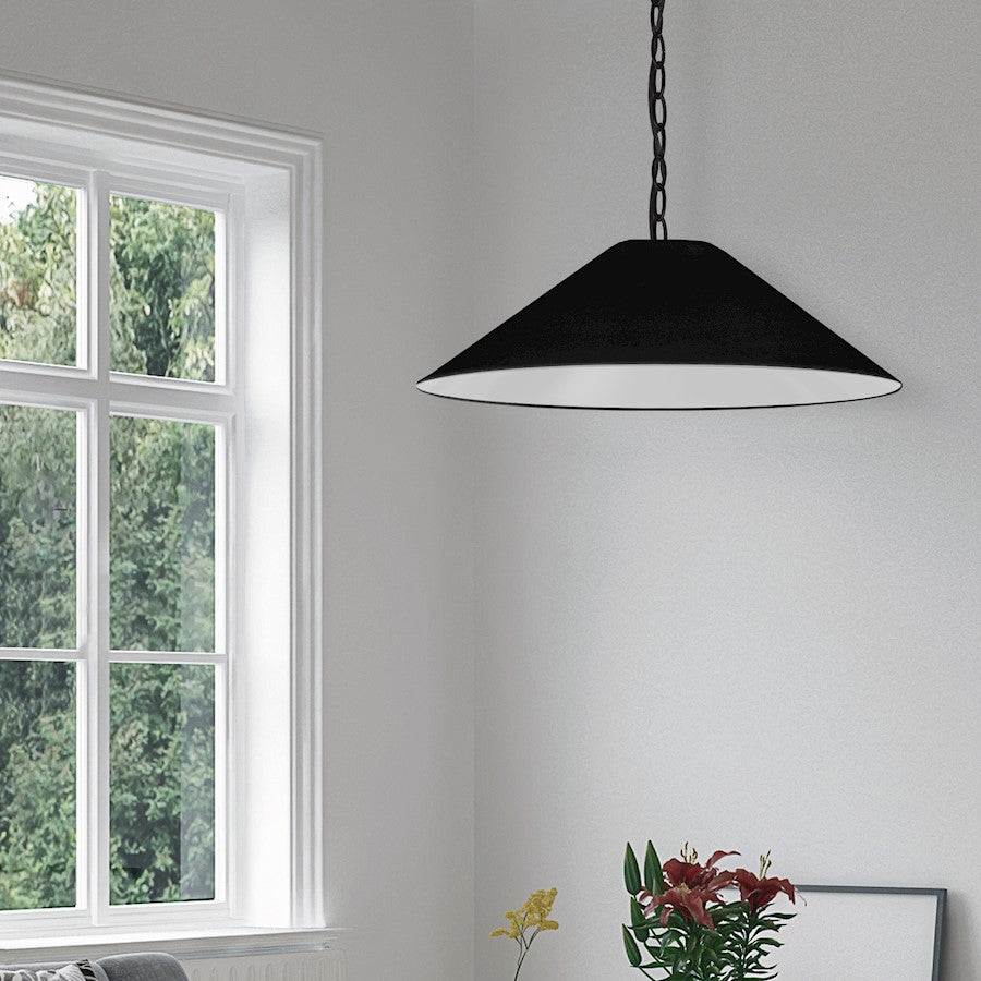 Dainolite Presley 26in 1-Light Medium Pendant | Transitional Matte Black and Black HardBack Fabric | Kitchen Island & Dining Room | Model PSY-M-MB-797