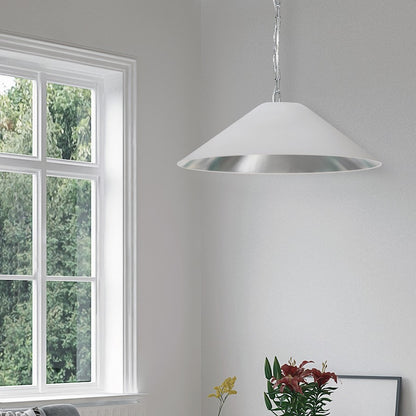 Dainolite Presley 26in 1-Light Medium Pendant | Transitional Polished Chrome and White & Silver Fabric HardBack | Kitchen Island & | Model PSY-M-PC-691