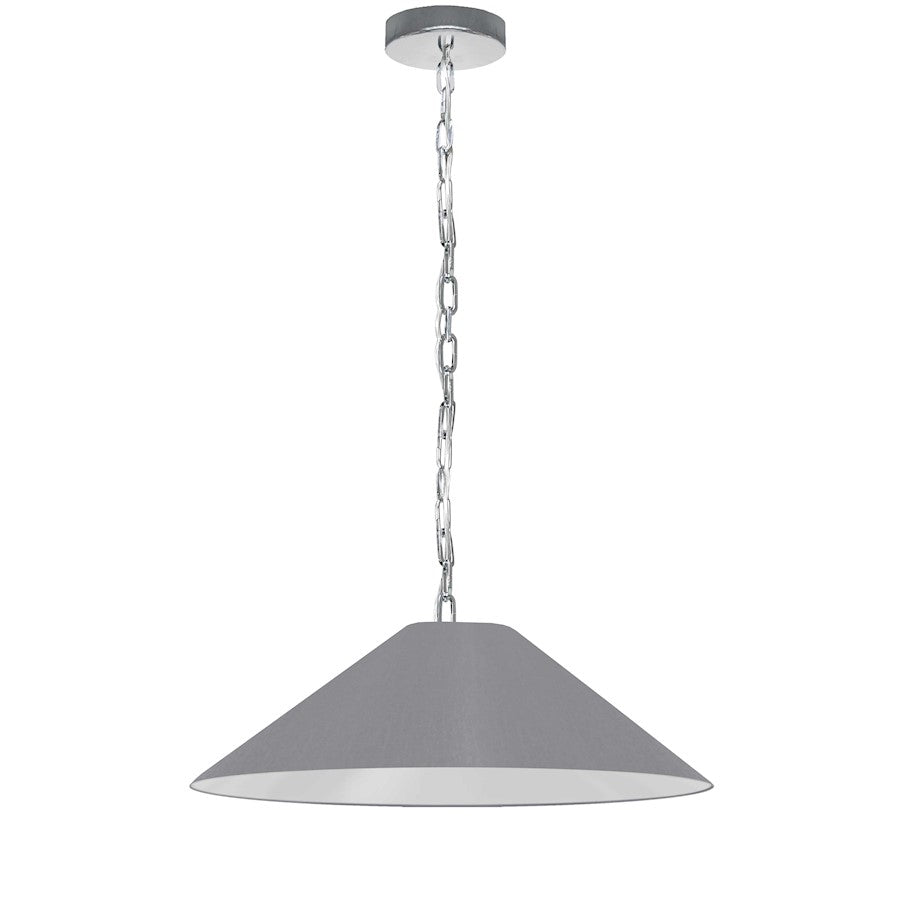 Dainolite Presley 26in 1-Light Pendant | Transitional Polished Chrome and Grey Fabric Shade | Kitchen Island & Dining Room | 26 x 26 | Model PSY-M-PC-835