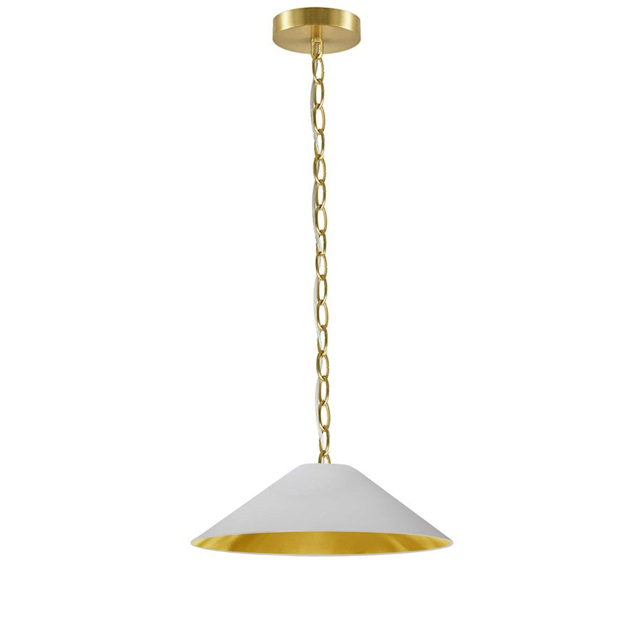 Dainolite Presley 20in 1-Light Small Pendant | Transitional White & Gold Fabric and Aged Brass Metal | Kitchen Island & Dining Room | Model PSY-S-AGB-692