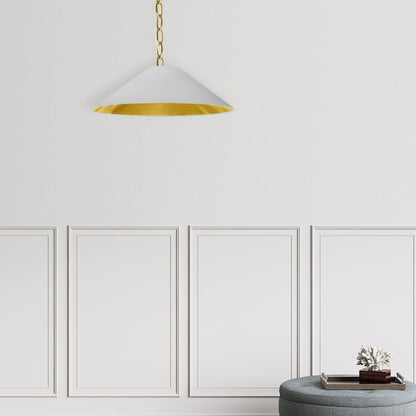 Dainolite Presley 20in 1-Light Small Pendant | Transitional White & Gold Fabric and Aged Brass Metal | Kitchen Island & Dining Room | Model PSY-S-AGB-692