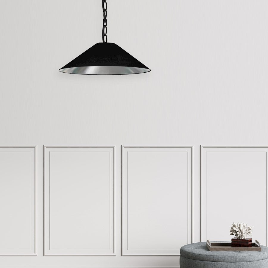 Dainolite Presley 20in 1-Light Small Pendant | Transitional Black & Silver Fabric and HardBack Shade | Kitchen Island & Dining Room | Model PSY-S-MB-697