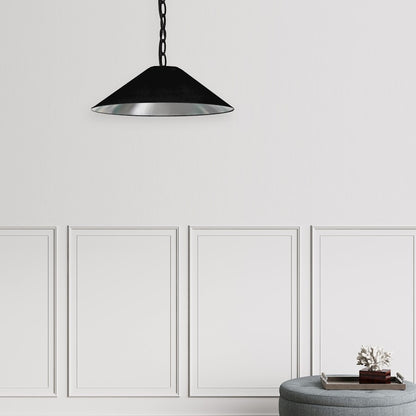 Dainolite Presley 20in 1-Light Small Pendant | Transitional Black & Silver Fabric and HardBack Shade | Kitchen Island & Dining Room | Model PSY-S-MB-697