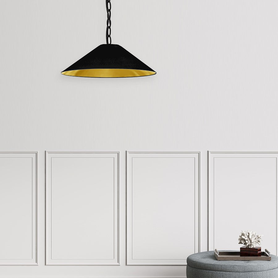 Dainolite Presley 20in 1-Light Small Pendant | Transitional Matte Black and Gold Fabric HardBack | Kitchen Island & Dining Room | 20 | Model PSY-S-MB-698