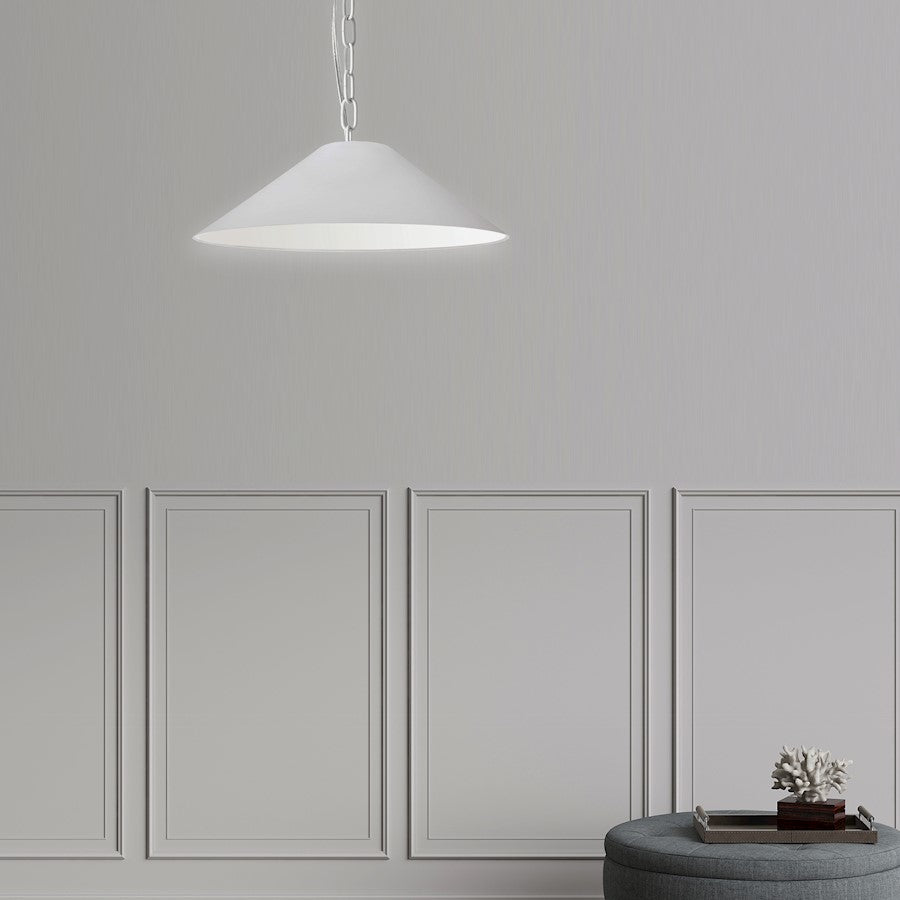 Dainolite Presley 20in 1-Light Pendant | Transitional White Fabric and Matte White Metal | Kitchen Island & Dining Room | 20 x 20 x 7 | Model PSY-S-MW-790