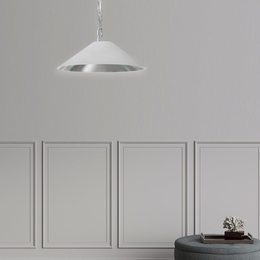 Dainolite Presley 20in 1-Light Small Pendant | Transitional Polished Chrome and White & Silver Fabric HardBack Shade | Kitchen Island | Model PSY-S-PC-691