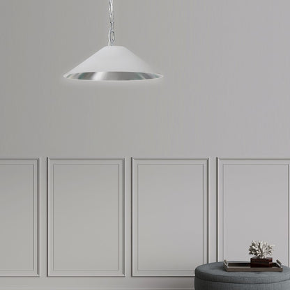 Dainolite Presley 20in 1-Light Small Pendant | Transitional Polished Chrome and White & Silver Fabric HardBack Shade | Kitchen Island | Model PSY-S-PC-691