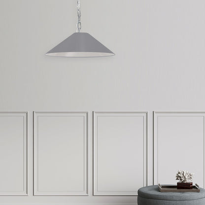 Dainolite Presley 20in 1-Light Pendant | Transitional Polished Chrome and Grey Fabric Shade | Kitchen Island & Dining Room | 20 x 20 | Model PSY-S-PC-835