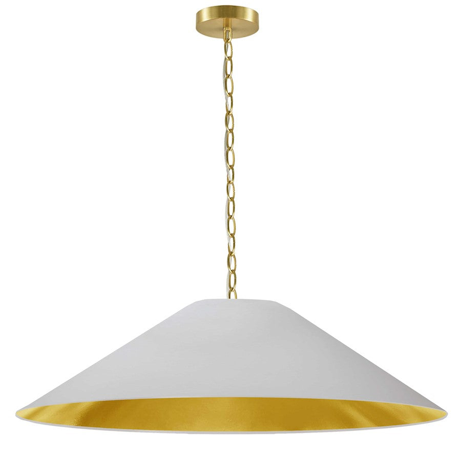 Dainolite Presley 38in 1-Light XL Pendant | Transitional Aged Brass and White & Gold Fabric | Kitchen Island & Dining Room | 38 x | Model PSY-XL-AGB-692