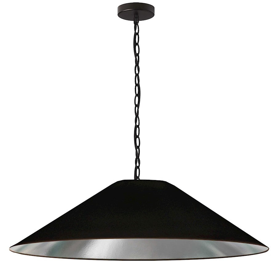 Dainolite Presley 38in 1-Light XL Pendant | Transitional Black & Silver Fabric and HardBack Shade | Kitchen Island & Dining Room | Model PSY-XL-MB-697