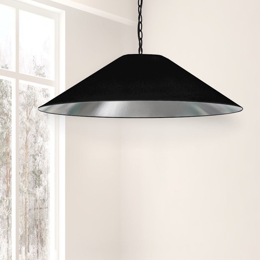 Dainolite Presley 38in 1-Light XL Pendant | Transitional Black & Silver Fabric and HardBack Shade | Kitchen Island & Dining Room | Model PSY-XL-MB-697