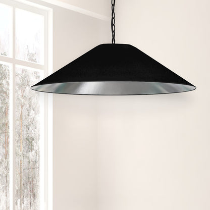 Dainolite Presley 38in 1-Light XL Pendant | Transitional Black & Silver Fabric and HardBack Shade | Kitchen Island & Dining Room | Model PSY-XL-MB-697