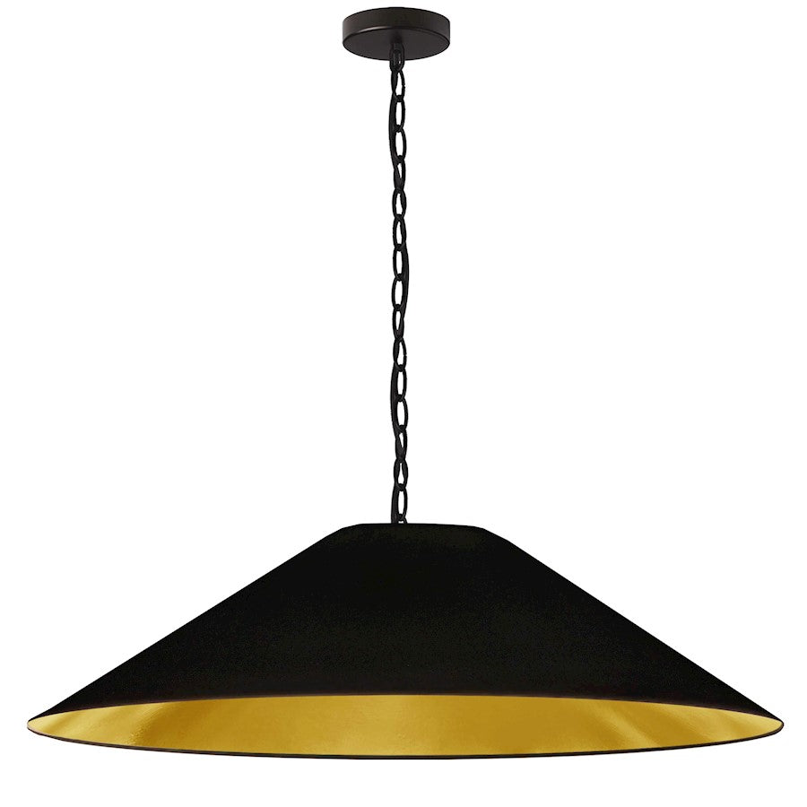 Dainolite Presley 38in 1-Light XL Pendant | Transitional Black & Gold Fabric HardBack | Kitchen Island & Dining Room | 38 x 38 x 12 | Model PSY-XL-MB-698