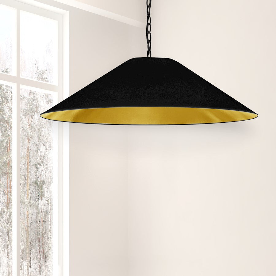 Dainolite Presley 38in 1-Light XL Pendant | Transitional Black & Gold Fabric HardBack | Kitchen Island & Dining Room | 38 x 38 x 12 | Model PSY-XL-MB-698