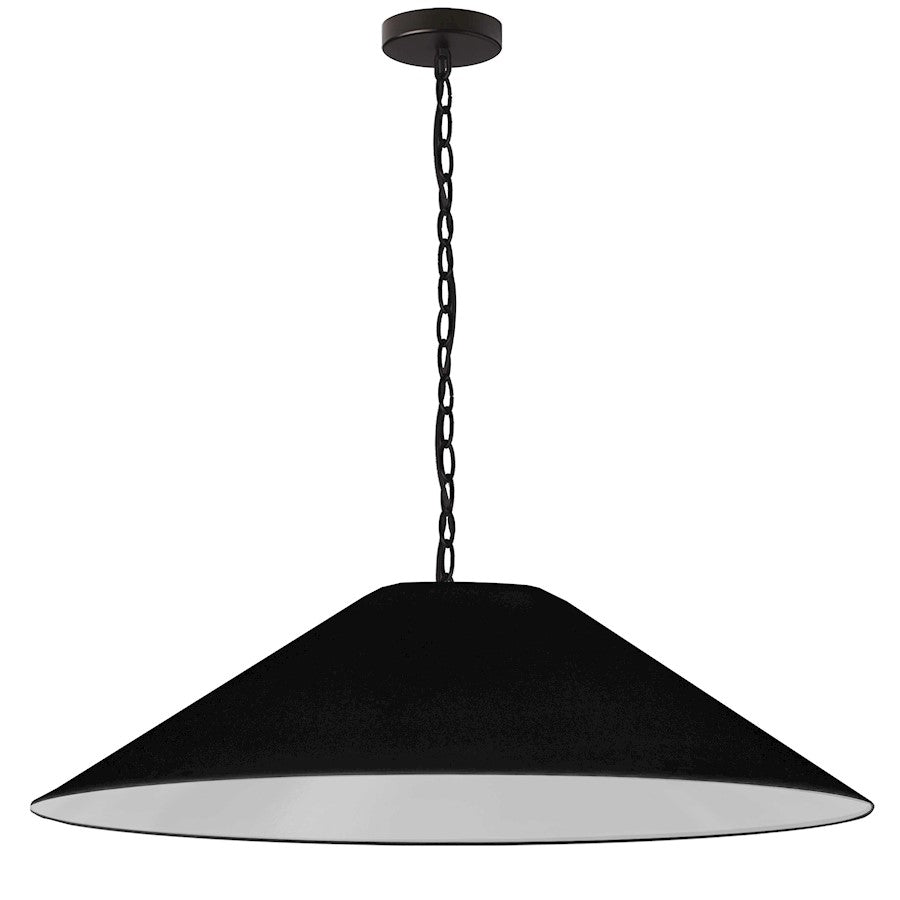 Dainolite Presley 38in 1-Light Pendant | Transitional Matte Black Metal and Black HardBack Fabric Empire Shade | Living Room & | Model PSY-XL-MB-797