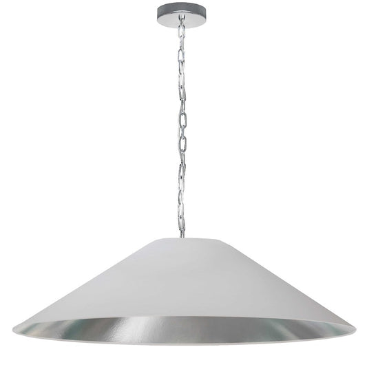 Dainolite Presley 38in 1-Light XL Pendant | Transitional Polished Chrome and White Silver Fabric HardBack | Kitchen Island & Dining | Model PSY-XL-PC-691