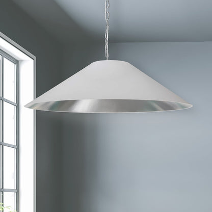 Dainolite Presley 38in 1-Light XL Pendant | Transitional Polished Chrome and White Silver Fabric HardBack | Kitchen Island & Dining | Model PSY-XL-PC-691