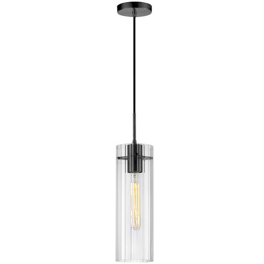 Dainolite Patia 5in 1-Light Pendant | Modern Matte Black and Clear Fluted Glass | Kitchen Island & Dinette | 5 x 5 x 15 in | Model PTA-51P-CFF-MB