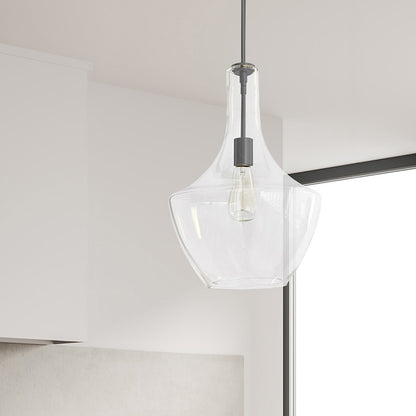 Dainolite Petalite 121P 12in 1-Light Pendant | Matte Black and Clear Glass | Kitchen Island & Dining Room | 12 x 12 x 18 in | Model PTL-121P-MB