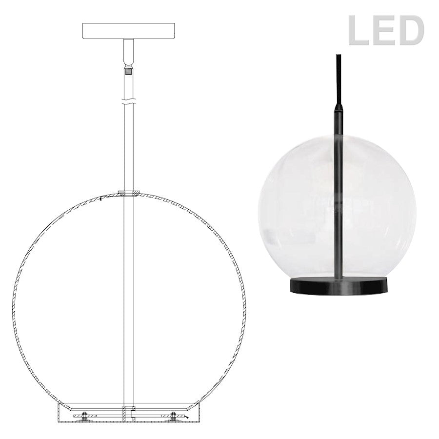 Dainolite Picotas 12in 1-Light LED Pendant | Modern Black Glass Orb | Kitchen & Dining Room | 12 x 12 x 12 in | Model PTS-1215LEDP-MB