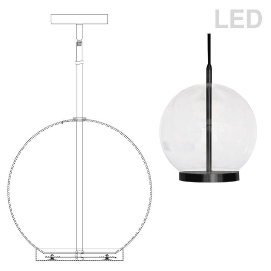 Dainolite Picotas 12in 1-Light LED Pendant | Modern Black Glass Orb | Kitchen & Dining Room | 12 x 12 x 12 in | Model PTS-1215LEDP-MB